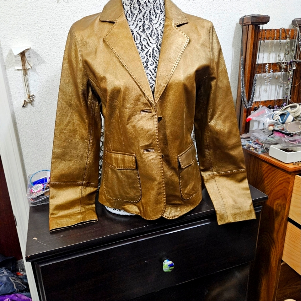Cabi leather jacket sz 8 women bronze